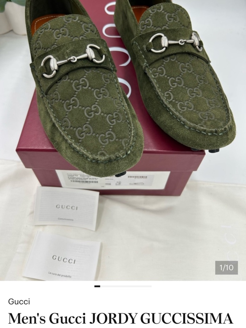 Gucci Jordy Guccissima Suede Horsebit Loafers.Size 10